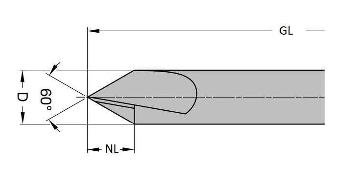 VHM Ausspitzfräser Z2 60°, D=16mm, NL=14mm, GL=120mm, S=16mm, L
