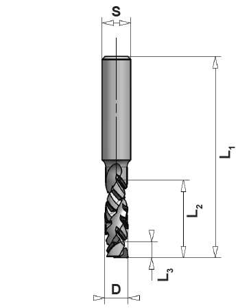 DP Schaftfräser Harmony Z1+1 - 2.0, D=8mm, L1=70mm, L2=11mm, L3=2.5mm, S=10mm, re