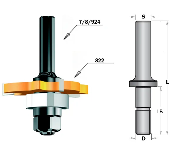 Aufnahmedorn ohne Kugellager, lange Ausführung, D=8mm, LB=40mm, GL=86mm, S=8mm
