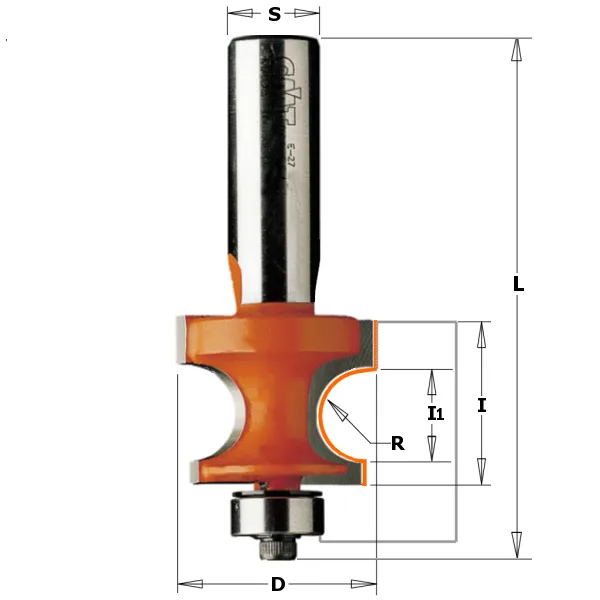 HW Halbstabfräser R6.35 mit Anlauflager, D=28.6mm, L1=12.86mm, NL=22.2mm, GL=71.7mm, S=12.7mm