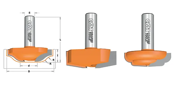 HW Abplattfräser für Paneelen, D=45mm, D1=34mm, NL=13.5mm, R=3.2-6.4mm, A=3°, GL=51.6mm, S=12mm