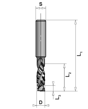 DP Schaftfräser Harmony Z2+1 - 2.0, D=12mm, L1=80mm, L2=11mm, L3=2.2mm, S=12mm, re