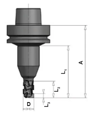 DP Nesting Fräser mit HSK 63 F, D=16mm, L1=77mm, L2=24.5mm, L3=8.2mm, S=16mm, Z3