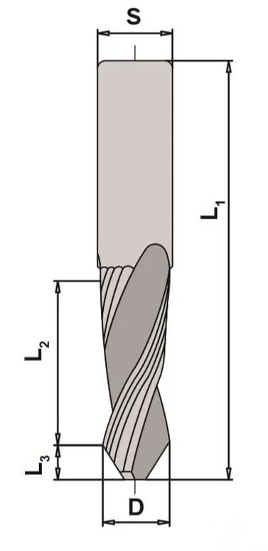 VHM Bohrschlichtfräser Z2, D=12mm, L3=9mm, L2=47mm, L1=110mm, S=12mm, RL