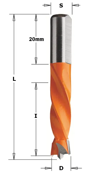 HW Dübelbohrer, D=12mm, NL=30mm, GL=55.5mm, S=8x20mm, L