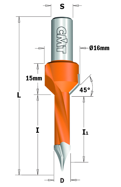HW Dübelbohrer mit Senker. D=7mm, NL=35mm, GL=70mm, S=10mm, L