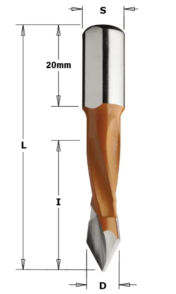 HW Durchgangslochbohrer, D=8mm, NL=30mm, GL=57.5mm, S=10x20mm, L