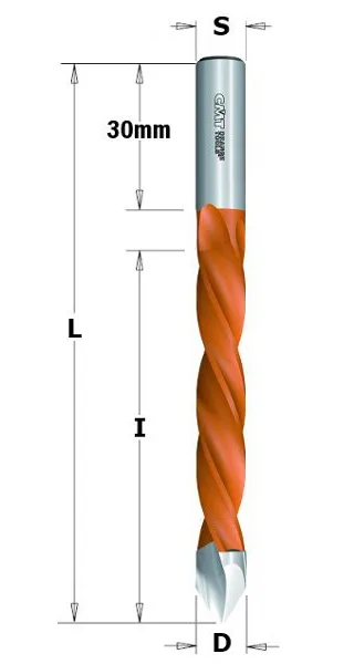 HW Durchgangslochbohrer, D=10mm, NL=70mm, GL=115mm, S=10x30mm, R