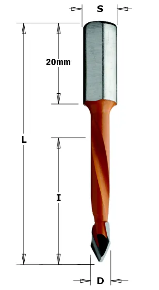 HW Durchgangslochbohrer, D=7mm, NL=42mm, GL=70mm, S=8x20mm, R
