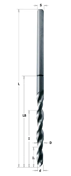 Anuba Bohrer, D=6.3mm, D1=7.2mm, NL1=19mm, NL=75mm, LB=89mm, GL=165mm, S=7.2mm, R