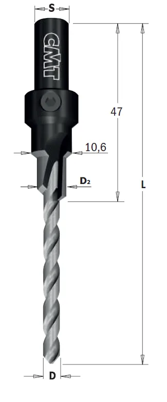 SP Spiralbohrer mit Senkung, D=5.0mm, D2=7.6mm, L=93.7mm S=9mm, re
