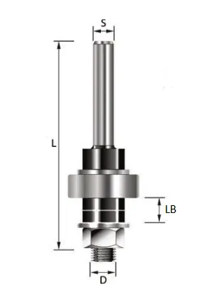 Aufnahmedorn mit Kugellager, D=6.35mm, LB=13mm, GL=68mm, S=8mm