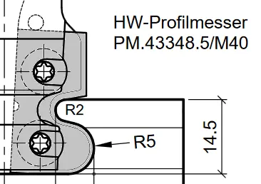HW Profilmesser R2/R5 zu WPL Griffmuldenschaftfräser für CNC (C257-12, C257-20), 27x17.5x2.0mm