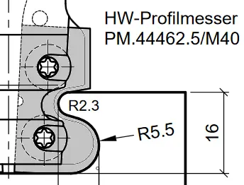 HW Profilmesser R2.3/R5.5 zu WPL Griffmuldenschaftfräser für CNC (C257-12, C257-20), 29x16.5x2.0mm