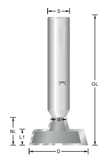 HW T-Nutfräser f. Regalträger Z2, D=33mm, NL=8.6/15mm, GL=60mm, S=12mm, R