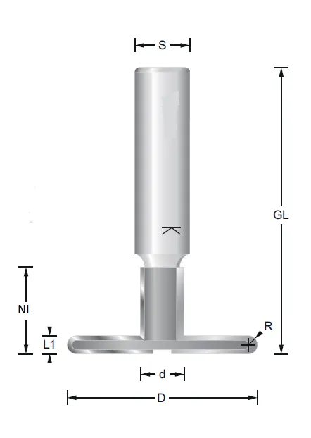 HW T-Nutfräser mit Radius Z2, D=40.8mm, NL=4mm, GL=70mm, S=12mm, R
