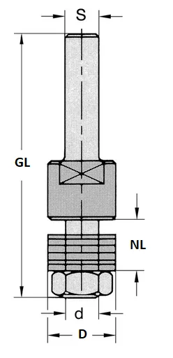 Aufnahmedorn ohne Kugellager, D=16mm, d=8mm, NL=6mm, GL=55mm, S=8mm