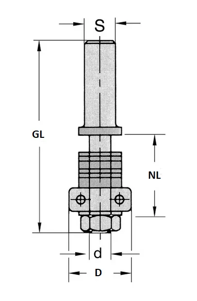 Aufnahmedorn mit Kugellager, D=15.9mm, d=6.35mm, NL=20mm, GL=50mm, S=8mm