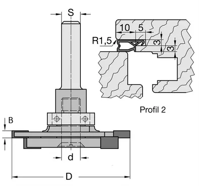 HW Dichtungsfräsersatz, D=50mm, B=3mm, GL=60mm, S=8mm, Profil2