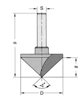 HW V-Nut- und Fasefräser 90°, Z1, D=40mm, NL=21.5mm, GL=61mm, S=8mm