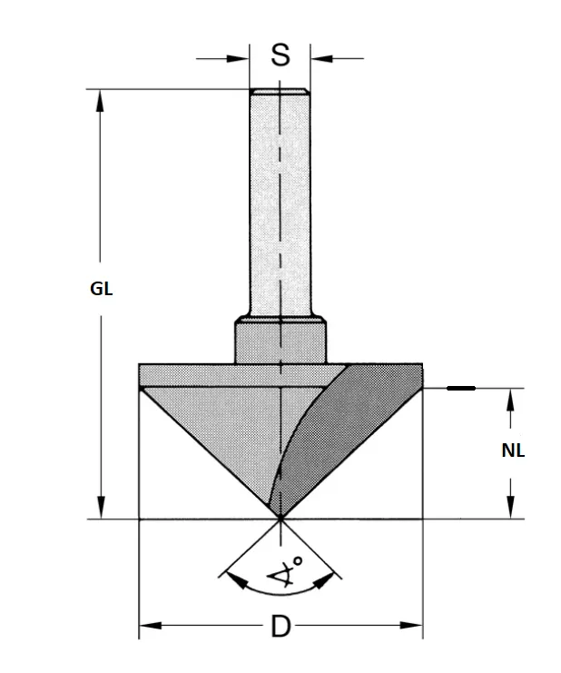 HW V-Nut- und Fasefräser 90°, Z1, D=40mm, NL=21.5mm, GL=61mm, S=10mm