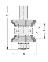 HW Doppelabrundfräser verstellbar R5, D=38mm, NL=20-42mm, GL=93mm, S=12, Z4+4