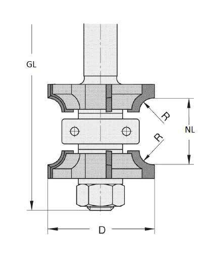 HW Doppelabrundfräser verstellbar R5, D=38mm, NL=20-42mm, GL=93mm, S=12, Z4+4