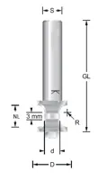 HW Doppelabrundfräser nicht verstellbar R3, D=12.3mm, NL=12mm, GL=50mm, S=8, Z2+2