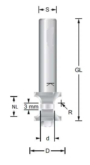HW Doppelabrundfräser nicht verstellbar R3, D=12.3mm, NL=12mm, GL=50mm, S=8, Z2+2
