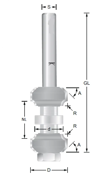 HW Doppelabrund- Fasefräser verstellbar R2.5 / 45°, D=22mm, NL=11-22mm, GL=85mm, S=8, Z2+2