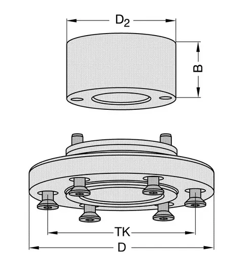 Sägeblattaufnahme 2-teilig, ø60mm, D=100mm, A=45/70mm