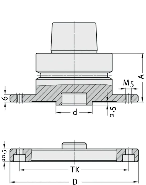 Sägeblattaufnahme 1-teilig, mit Spanndeckel, ø30mm, D=106mm, A=50mm