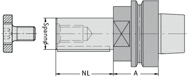 Fräsdorne mit Kegelhohlschaft (HSK-F 63 - mit Passfeder), Spann-ø=30mm, KN=8x2mm, NL=163mm, A=52mm, GL=240mm