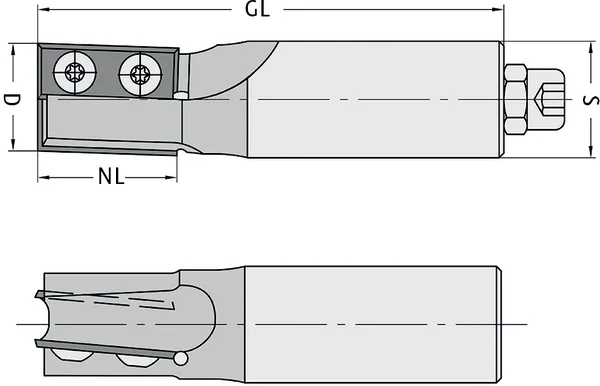 WP Schaftfräser Z2 für Thermoplaste, D=25mm, NL=30mm, GL=100mm, S=20mm