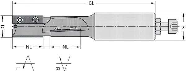 WPL Schaftfräser Z2+2, Rechts- und Linkslauf, D=20mm, NL=28mm, GL=130mm, S=25mm