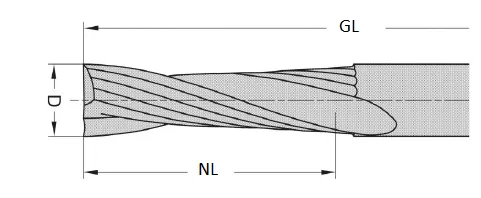VHM Schlichtfräser Z2, D=8mm, NL=32mm, GL=90mm, S=8mm, RL, neg.