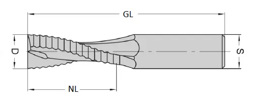 VHM Schruppfräser Z2, D=10mm, NL=30mm, GL=75mm, S=10mm, RL - neg.