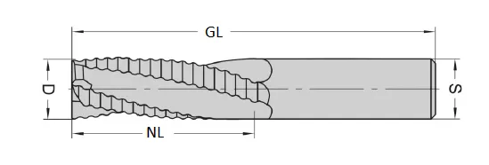 VHM Schruppfräser Z3, D=20mm, NL=107mm, GL=167mm, S=20mm, RL - pos.