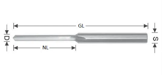 HS-E Wasserschlitzfräser für Kunststoffe, mit Bohrspitze Z1, D=5mm, NL=45mm, GL=102mm, S=8mm, RL