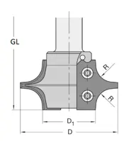 WPL Abrund- / Fasefräser Z2, Gr.2, R8, D=60mm, GL=120, S=20mm, R