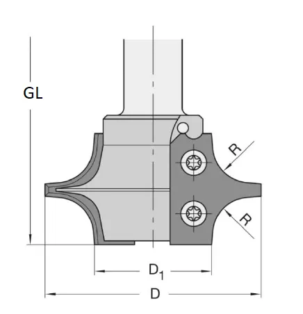 WPL Abrund- / Fasefräser Z2, Gr.2, R10, D=60mm, GL=120, S=20mm, R