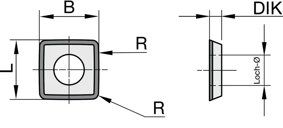 DP Wendeplatte - System "FourCut", 9.8x9.8x2mm, 4-seitig, für Ziernutfräser