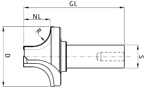 DP Profilfräser R5 Z2+1, D=34mm, NL=23mm, GL=92mm, S=25mm, L