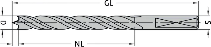 VHM Spiralbohrer mit Rückenführung mit Spannfläche, D=8mm, NL=70mm, GL=113mm, S=10x25mm, L