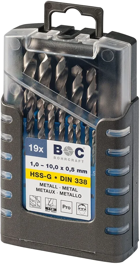 HS-G Spiralbohrer SET, 19-tlg. ø1.0-10.0mm, 0.5 steigend, Grip Box