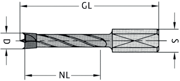 HW Dübelbohrer mit Rückenführung, D=10mm, NL=43mm, GL=70mm, S=10x20mm, R