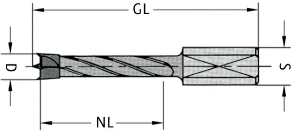 HW Dübelbohrer mit Rückenführung, D=12mm, NL=65mm, GL=105mm, S=10x30mm, R