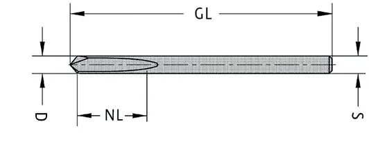VHM Bohrstift, D=4mm, NL=32mm, GL=57.5mm, S=4.0mm, R/L