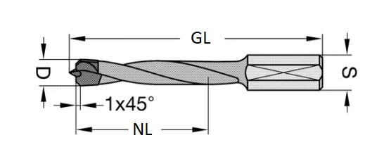 HW Dübelbohrer für Mafell, D=8mm, NL=30mm, GL=57.5mm, S=8x17mm, R