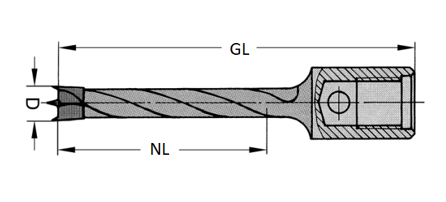 HW Dübelbohrer mit Innengewinde, D=8mm, NL=47mm, GL=80mm, IG M10, R